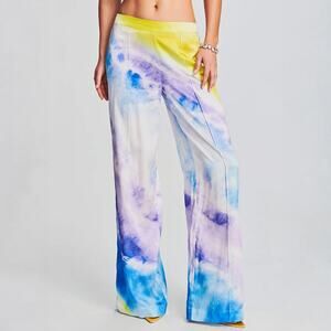 Retrofete Alden Watercolor Wave Silk Wide Leg Pants Size XS